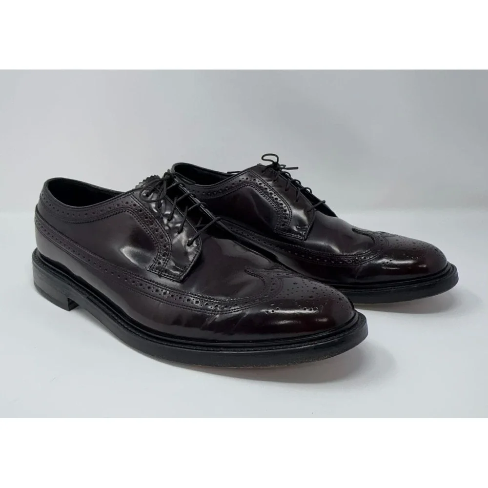 VTG Florsheim Longwing Brogue Oxblood Dress Shoes Mens 11D 549540 Patent Leather